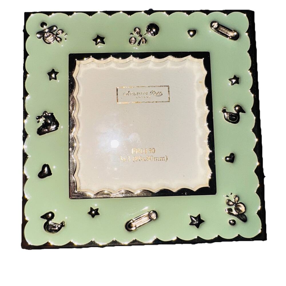 Addison Ross Unisex Baby Themed Enamel & Silver Plate Green Picture Frame 3”x 3”